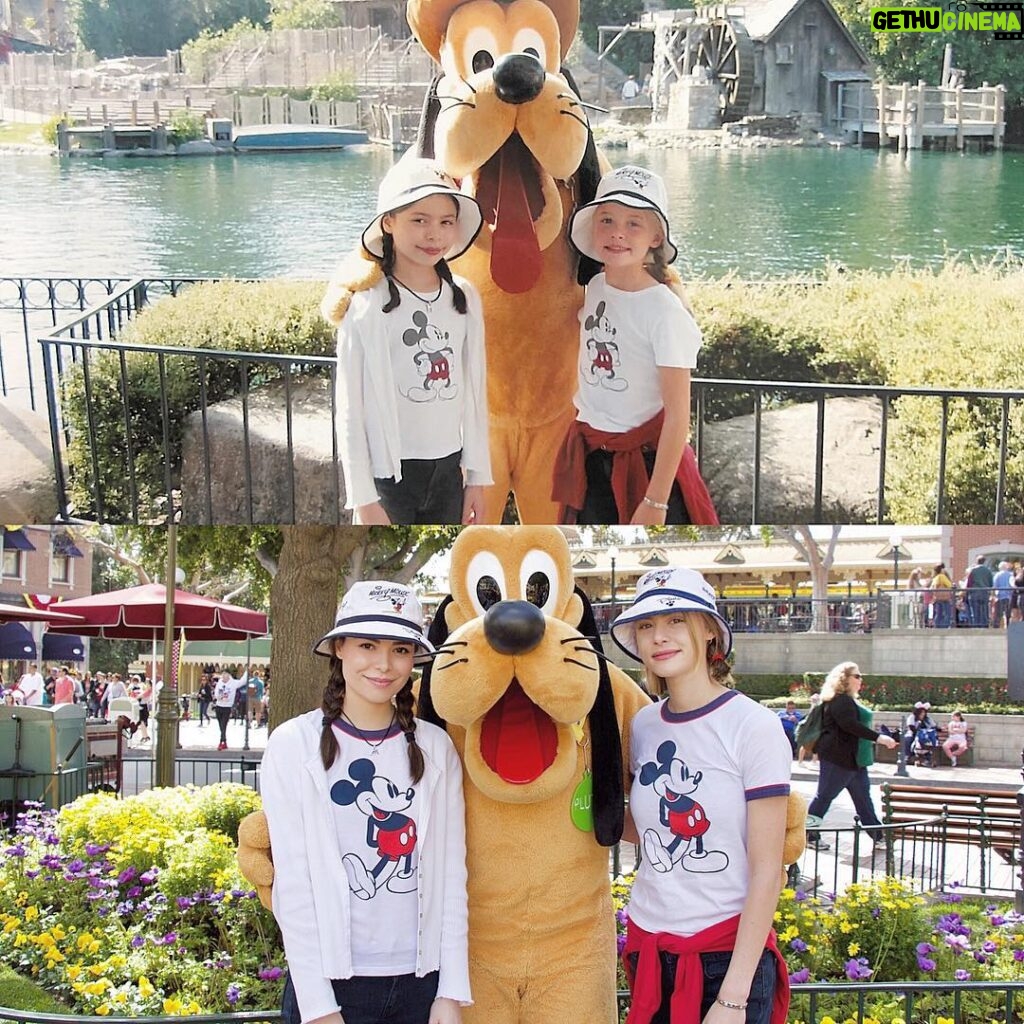 Miranda Cosgrove Instagram - Recreated a pic with @hayleyerin13 at Disneyland. The original picture is from 17 years ago! Trying to bring the bucket hat back 🤣