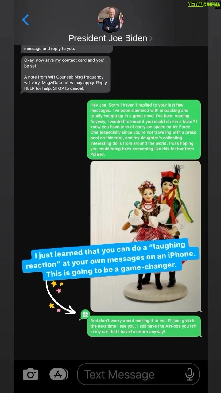 Misha Collins Instagram - I just learned that you can do a “laughing reaction” at your own messages on an iPhone. This is going to be a game-changer.