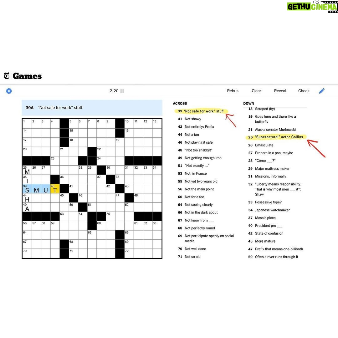 Misha Collins Instagram - Hey, @nytimes: was last Wednesday's crossword hitting on me?!