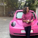 Mithila Palkar Instagram - Of pink peonies and a beetle 🌸 📸 by my fellow fleur @zaynmarie 💕 P.S.: Thank you to the person who let us pose with their car. We just got excited about the pink party!