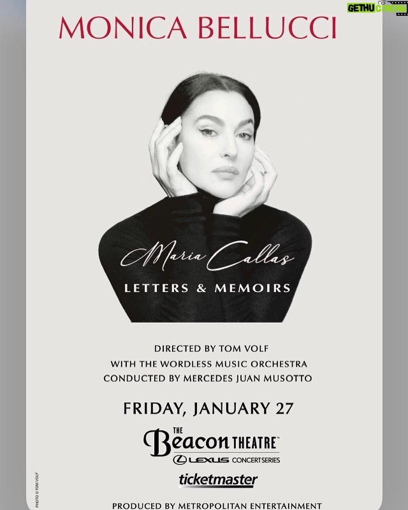Monica Bellucci Instagram - ❤️The World Tour continues « Maria Callas » Letters & Memoirs January 27th at Beacon Theather, New York. Ticket available at TicketsMaster.com Director and photography @tomvolf #monicabellucci#worldtour#newyork#beacontheatre#live#mariacallas#lettersandmemoirs#tomvolf