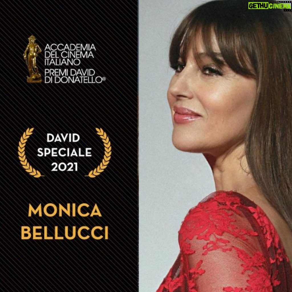 Monica Bellucci Instagram - ❤️Thank you to the Italian Academy of Cinema @premidavid and its President @piera.detassis It is such an honor and emotion to receive this prestigious award “David Speciale 2021”. Thank you from the bottom of my heart ❤️ Dress @dolcegabbana #monicabellucci#italian#academyawards#davidspeciale#award#thankyou#david2021#david66#grazzie
