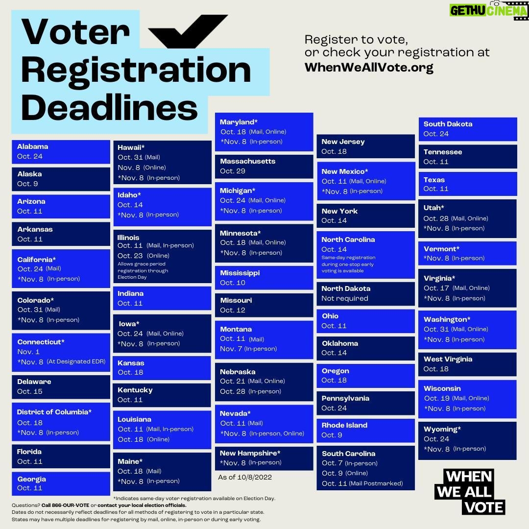 Morgan Freeman Instagram - Early voting is now available in some states. Check out this registration deadline guide from @WhenWeAllVote and don’t forget to check your voter registration status. #planyourvote #voteready