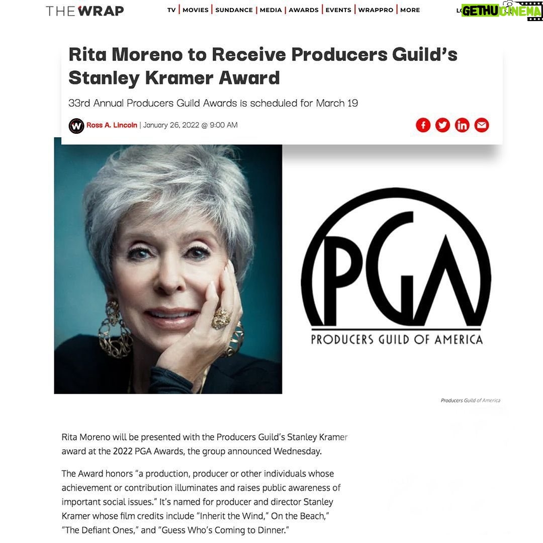 Morgan Freeman Instagram - Rita my friend, this is well deserved! #PGAAwards