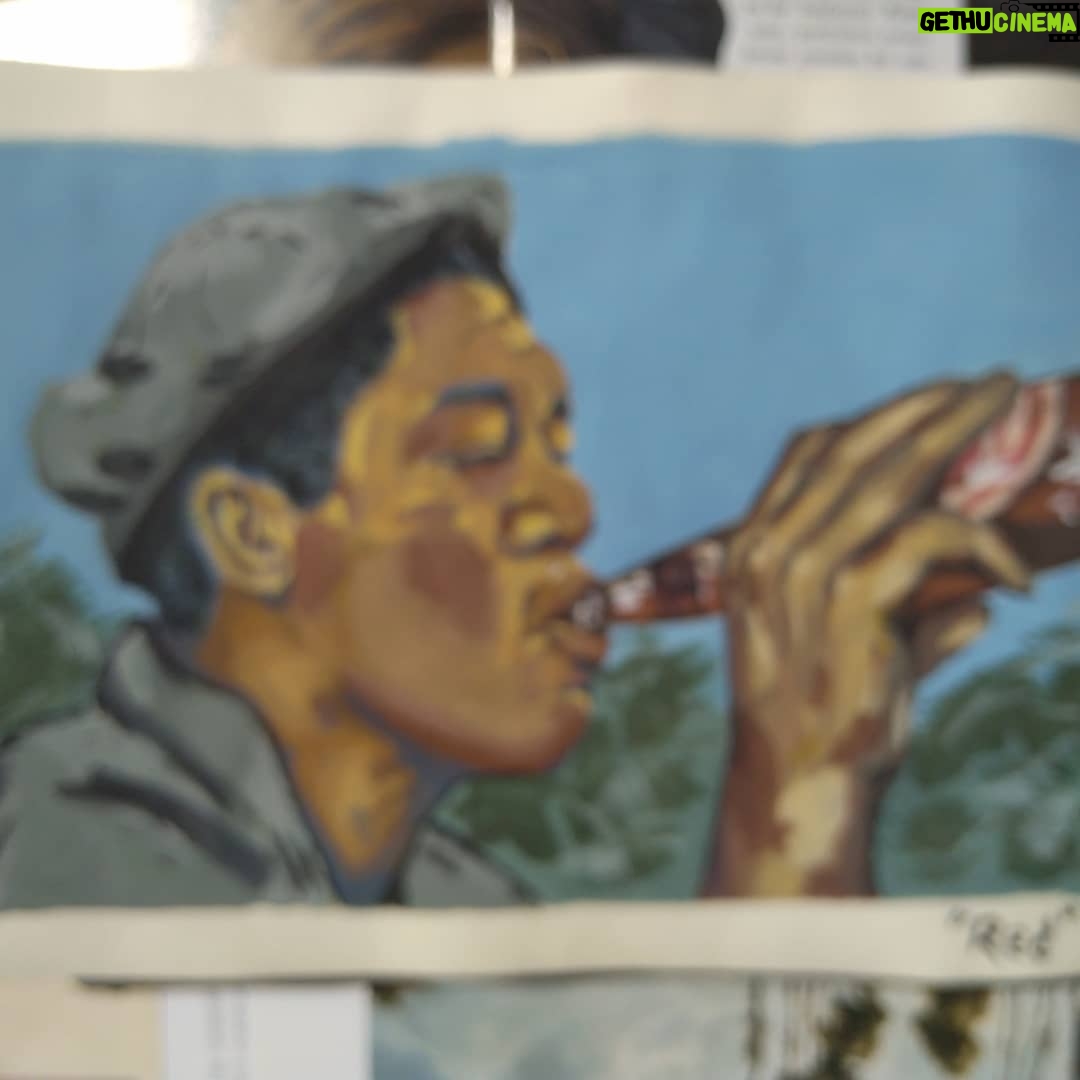 Morgan Freeman Instagram - @viyolons’ (IG) "Red" gouache painting - This is amazing work. "We sat and drank with the sun on our shoulders and felt like free men." #rp