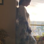 Mugdha Godse Instagram - The Hues of Evening… 💙🌼 My saree love continues in this beautiful piece by @beatitude_stories #gratitude #evening #love #saree #collab #thankyou #silence #peace #be #joy #sunset #stories