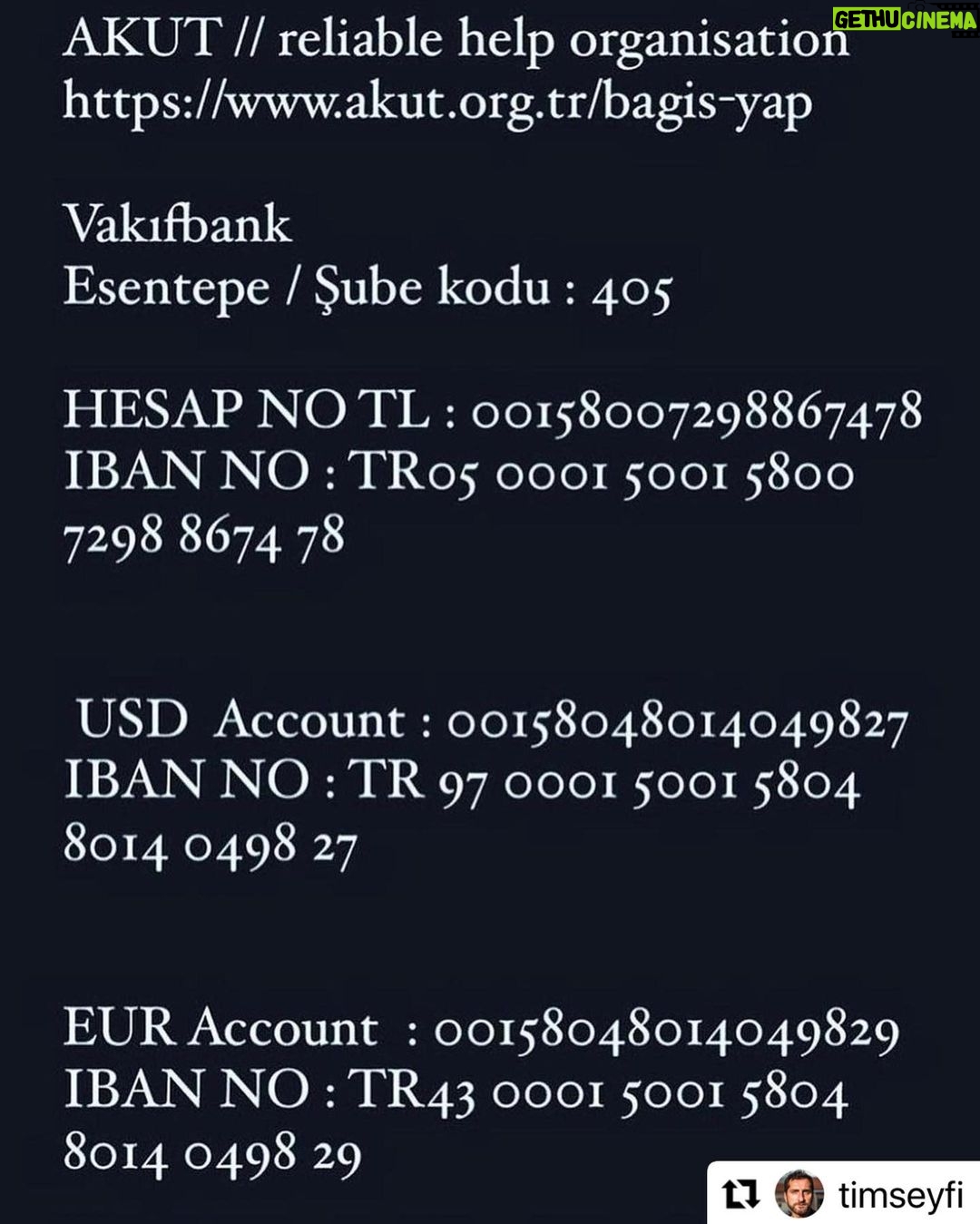 Murat Boz Instagram - #Repost @timseyfi ・・・ Links to reliable organisations where you can send money and make your donations for the millions of now homeless people massively affected by the horrific earthquake in Turkey and Syria. AHBAP ahbap.org/bagisci-ol AKUT akut.org.tr/bagis-yap The White Helmets whitehelmets.org Thank you very very much. Be blessed! 🙏🙏❤️❤️ @ahbap @akut @the_whitehelmets #turkiye #turkey #syria #earthquake #deprem #solidarity #humanity #helpturkey #helpsyria PS: and not to forget, thank you to the football club Türgücü München @turkgucu_munchen for organising the collection of essential goods for the suffering people in the affected regions. Helal olsun arkadaşlar! 🙏❤️🧿