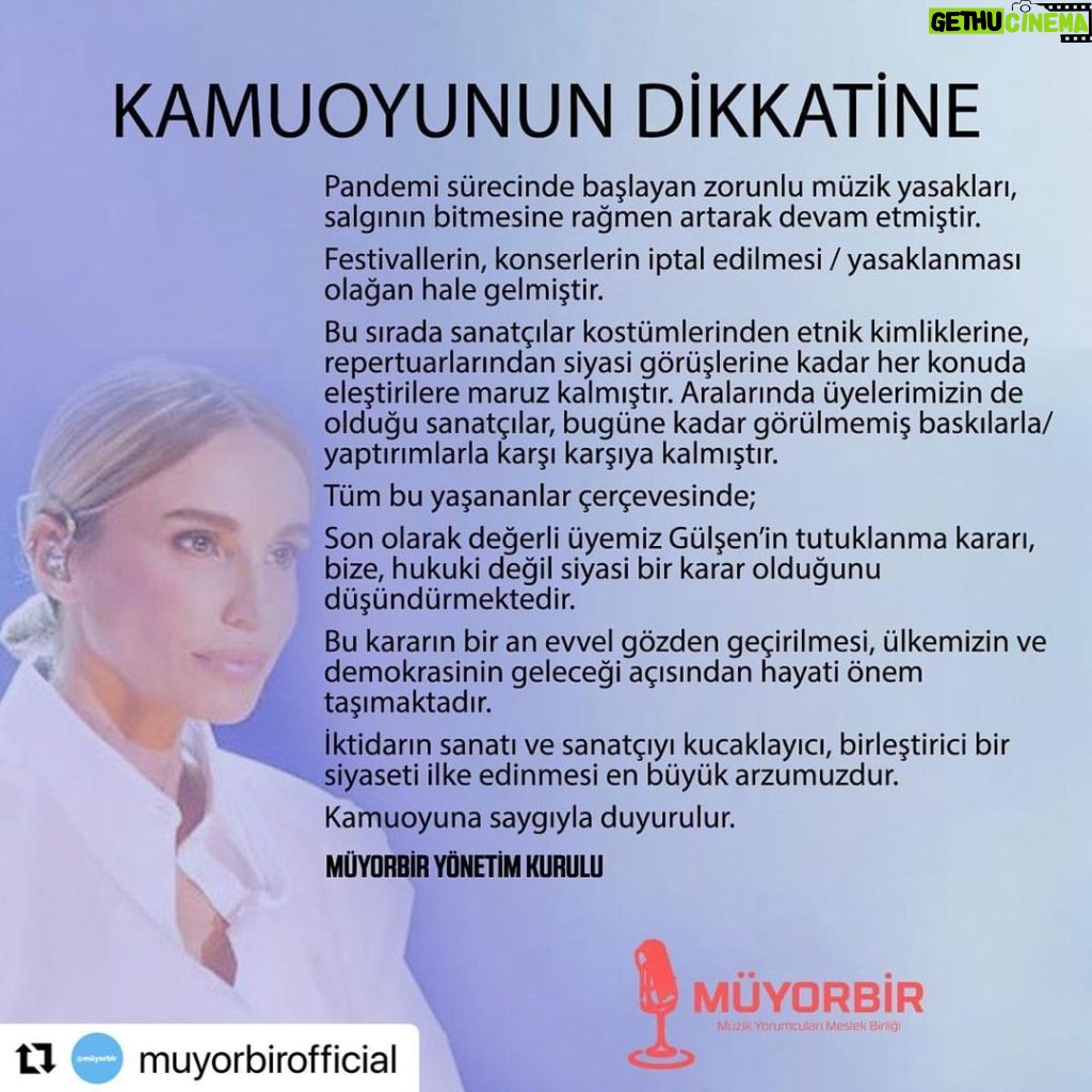 Murat Boz Instagram - #Repost @muyorbirofficial ・・・ Değerli üyemiz Gülşen’in tutuklanması üzerine kamuoyuna açıklamamızdır. #gülşen #GülşenSerbestBırakılsın