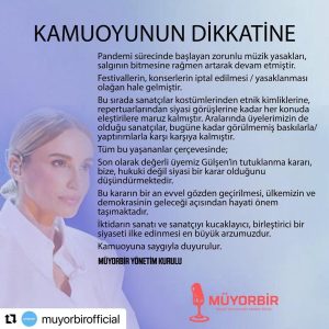 Murat Boz Instagram - #Repost @muyorbirofficial 
・・・
Değerli üyemiz Gülşen’in tutuklanması üzerine kamuoyuna açıklamamızdır.

#gülşen 

#GülşenSerbestBırakılsın