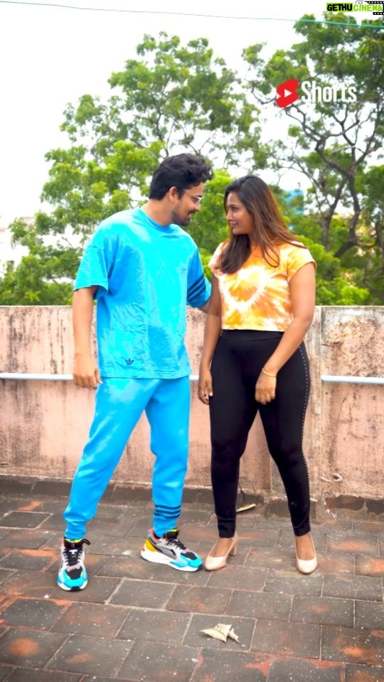 Myna Nandhini Instagram - Whose Moves are Better? Myna or Yogesh🙃😃 Here’s ours! ❤️ Tell us and do the #ManikeMove only on #YouTubeShorts @youtubeindia @tseries.official Also, do not forget #ThankGod releases in cinemas from 25th October, do go watch! #ManikeMove #ad