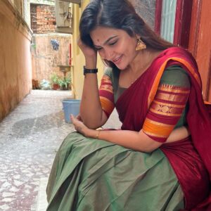 Myna Nandhini Instagram - Sorry for the late post my Challakutty s happy ayuthapoojai nalvalthukkal  My beautiful half saree @ivalinmabia