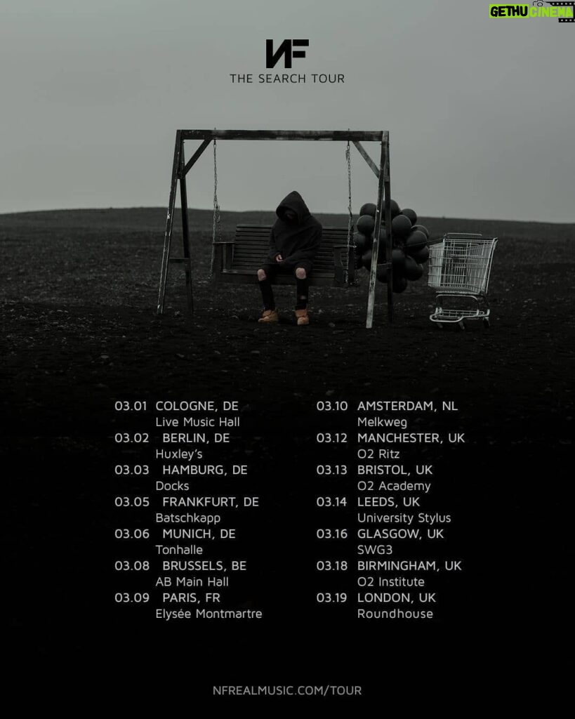 NF Instagram - I'm bringing The Search Tour to Europe! Sign up for your first access to tickets at nfrealmusic.com