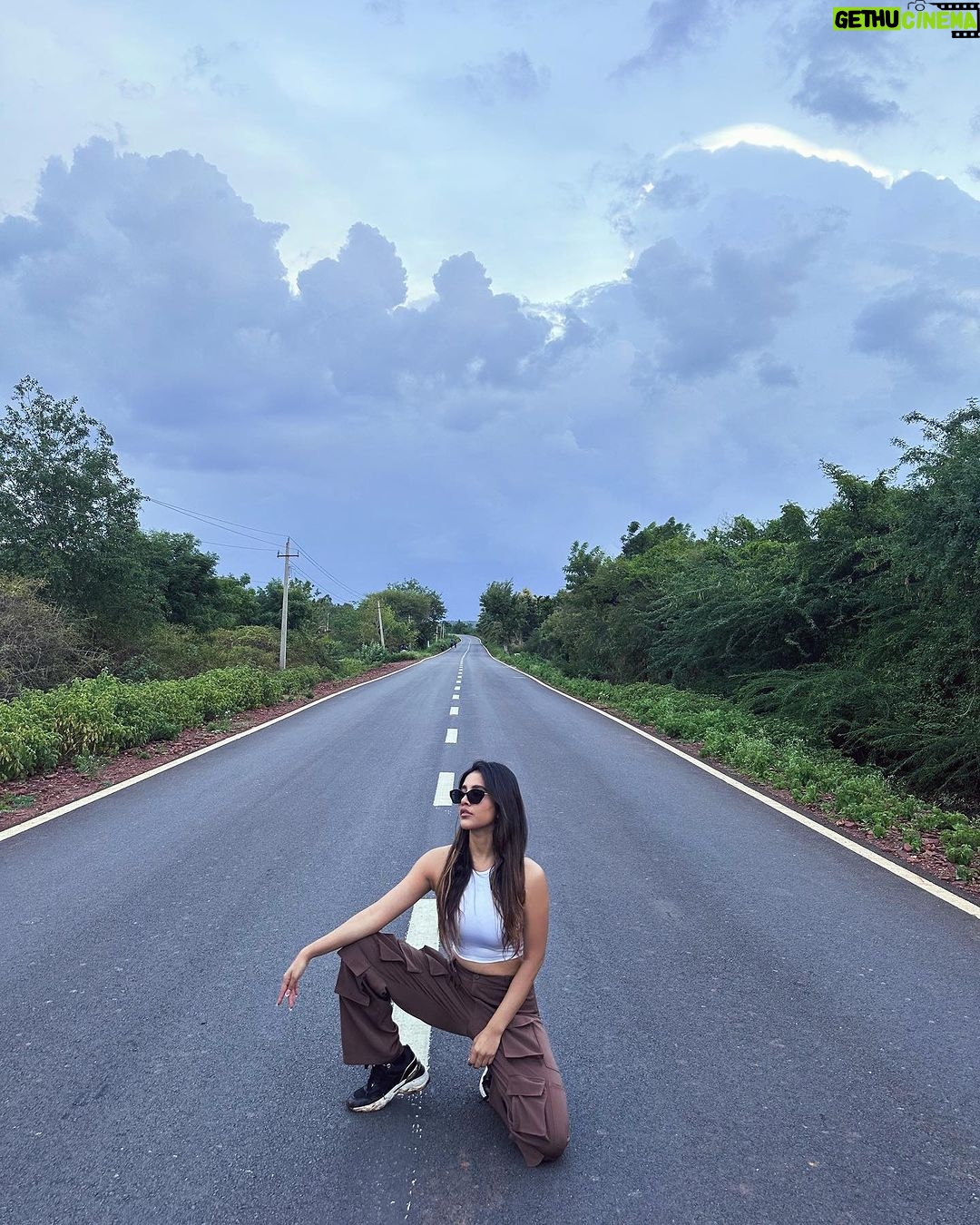 Nabha Natesh Instagram - I feel the road trips are incomplete if you don’t make random pit-stops for pictures . Right ? @nahushchakravarthi doesn’t agree but does it for me 🤣 Ok bye ! Bangalore Shimoga Highway