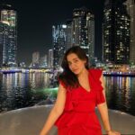Naisha Khanna Instagram - following the light ✨ 👗- @meeamifashion #dubaimarina #marina #dubai #uae #ootn #dubainight Dubai Marina Yacht Club