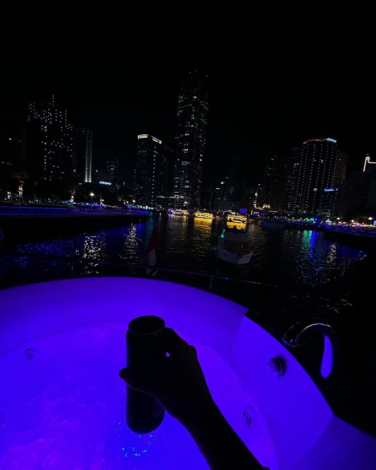 Naisha Khanna Instagram - following the light ✨ 👗- @meeamifashion #dubaimarina #marina #dubai #uae #ootn #dubainight Dubai Marina Yacht Club