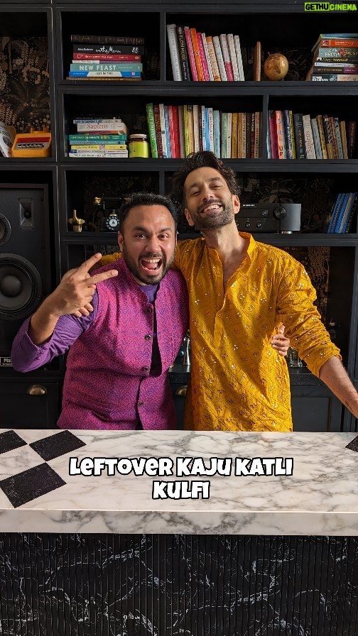 Nakuul Mehta Instagram - Happy Bhai Dooj aap sabko from Nakuul and Goila, ekdum Bhai Bhai when it comes to repurposing Kaju Katli. Jab aapki kaju katli sookh Jaye toh uska kulfi bana sakte hai. Ab yeh mat bolna ki yeh kaun Ameer hai jinke yaha kaju katli Bach jaati hai. Aaj hi risthedaaro ne do dabba diye hai! :) To make Kaju Katli kulfi you need, leftover katli, milk, rabdi, bread and elaichi powder. Blend well and then freeze in ice cube tray or matkas. Simple and just too Delishaaas 🥹😍