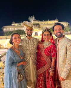 Nakuul Mehta Instagram - The weekend was spent celebrating the union of two of the most joyous, drunk in love and the warmest people we may know off.. Kashu & Akshat ❤️ It ran without a schedule, with lots of impromptu dancing, happy tears, so much heart and to our utter disappointment the exception of that generic mausi/tayaa ji present in every wedding complaining about the younger generation! There are great days, there are beautiful ones and then there are days which promise to stay with you for a very long time. Watching the both of you celebrate each other and revel in the company of your closest will remain one of the happiest memories. Eternal happyness @kashmira_irani & @captain_akshat ❤️ . . Also, special love to @malvikatalwar for @yeh_lehenga_nahi_mehenga waali sherwani 🤙🏼