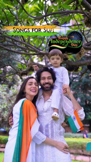 Nakuul Mehta Instagram - Early Independence Day Celebrations with our Nanha Munna Rahi! Jaihind 🇮🇳

P.S. - Let me spill the beans !! This started as a jamming session between Mumma & Baccha, but as soon as Sufi spotted Nakuul with the camera, he decided to dodge the frame and do exactly what his Dadda was doing. 📸🌟 

It turns out, you can’t really plan when you’ve got a toddler ruling the house! 

After a couple of earnest attempts, we surrendered to Sufi’s creative spirit.
This little boy was on cloud nine, perched on his Dadda’s lap, capturing Mumma’s candid moments and singing his fave tune in fragments alongside 🎶

The takeaway- 
Sometimes, despite all the plans in your head, it’s just wise to let the little ones lead the way whilst you embrace their excitement and curiosity in each moment.

From the moment we let him take over, this transformed into the most joyous activity for all three of us. 

So, here’s to going with the flow, following their lead, and creating memories that are messy, spontaneous, and absolutely wonderful. 🎉

#happindependenceday