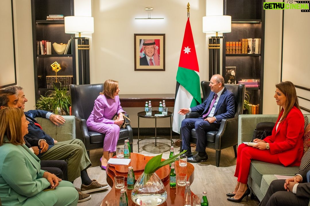Nancy Pelosi Instagram - Today in Amman, it was my privilege to meet with Deputy Prime Minister and Minister of Foreign Affairs and Expatriate Affairs of Jordan Ayman Hsafadi, a Jordanian leader with whom I have had an ongoing working relationship. For decades, America and Jordan have been united by shared values and a strategic partnership, which is the basis of our ongoing dialogue. Today, our discussion focused on regional security in light of the ongoing crises in the region. The meeting affords me an official opportunity to extend gratitude to His Majesty King Abdullah and the people of Jordan for promoting peace and providing for refugees in the region.