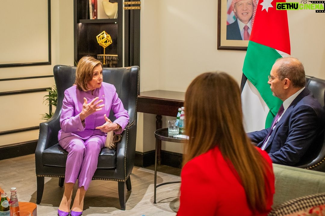 Nancy Pelosi Instagram - Today in Amman, it was my privilege to meet with Deputy Prime Minister and Minister of Foreign Affairs and Expatriate Affairs of Jordan Ayman Hsafadi, a Jordanian leader with whom I have had an ongoing working relationship. For decades, America and Jordan have been united by shared values and a strategic partnership, which is the basis of our ongoing dialogue. Today, our discussion focused on regional security in light of the ongoing crises in the region. The meeting affords me an official opportunity to extend gratitude to His Majesty King Abdullah and the people of Jordan for promoting peace and providing for refugees in the region.