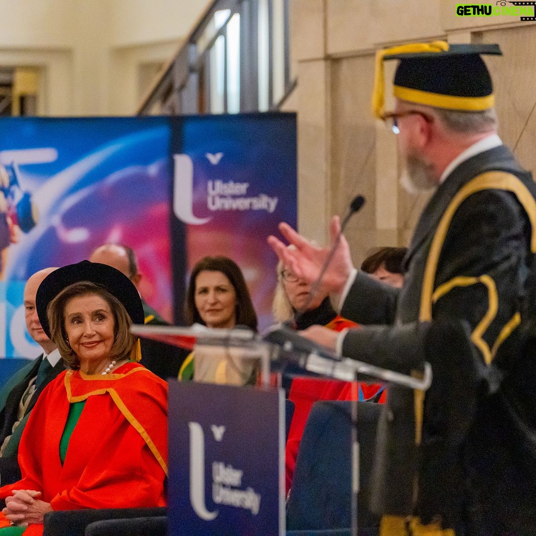Nancy Pelosi Instagram - Last night, I proudly received an Honorary Degree from Ulster University: an esteemed academic institution shaping the peacemakers of tomorrow. As we mark the anniversary of the Good Friday Agreement, peace must be our common cause — on the island of Ireland and around the world.