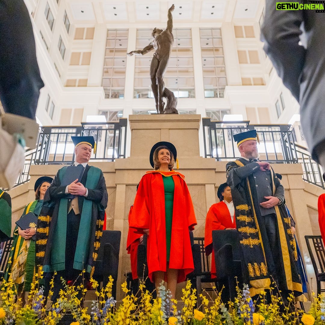 Nancy Pelosi Instagram - Last night, I proudly received an Honorary Degree from Ulster University: an esteemed academic institution shaping the peacemakers of tomorrow. As we mark the anniversary of the Good Friday Agreement, peace must be our common cause — on the island of Ireland and around the world.