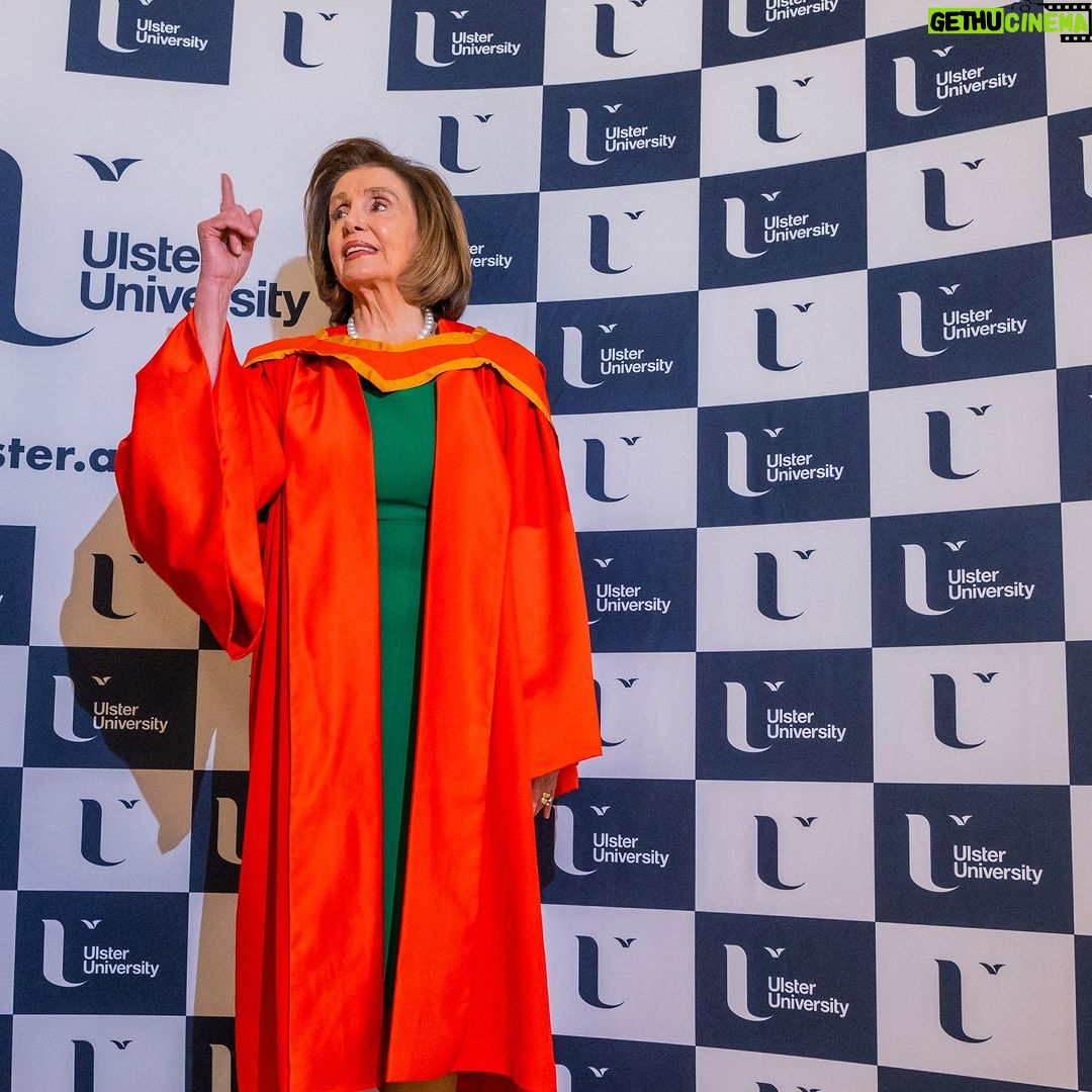 Nancy Pelosi Instagram - Last night, I proudly received an Honorary Degree from Ulster University: an esteemed academic institution shaping the peacemakers of tomorrow. As we mark the anniversary of the Good Friday Agreement, peace must be our common cause — on the island of Ireland and around the world.