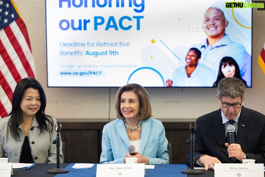 Nancy Pelosi Instagram - At a roundtable in San Francisco yesterday, I joined local veterans to mark the one-year anniversary of the PACT Act: the largest expansion of @deptvetaffairs benefits in decades. Eligible veterans must file a claim today for backdated benefits – visit VA.gov/PACT to learn more!