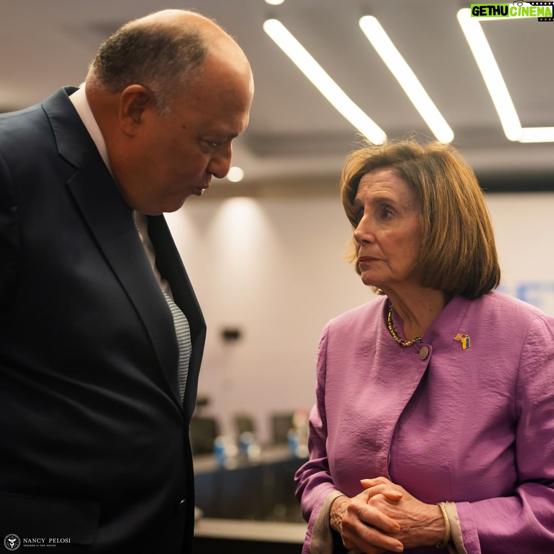Nancy Pelosi Instagram - Today, our delegation met again with Foreign Minister and COP27 President Sameh Shoukry and expressed our gratitude for his leadership in convening this extraordinary gathering. We discussed our work to extinguish the climate crisis, as well as key governance and security issues.