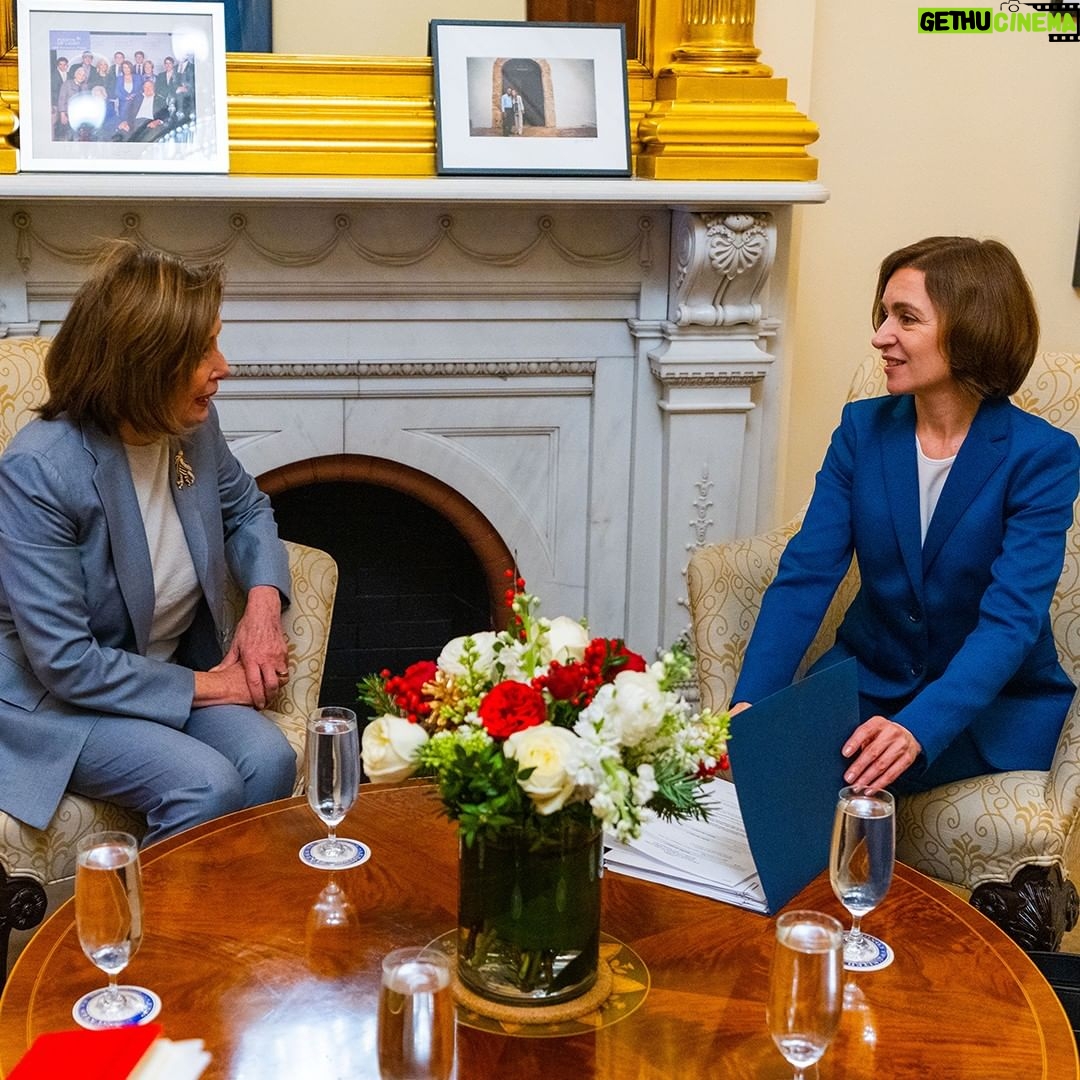 Nancy Pelosi Instagram - It was an honor to meet with the Honorable Maia Sandu, President of the Republic of Moldova today. We discussed the war in Ukraine, Russia's continued aggression, and the imperative to protect democracy and ensure regional energy independence and security.
