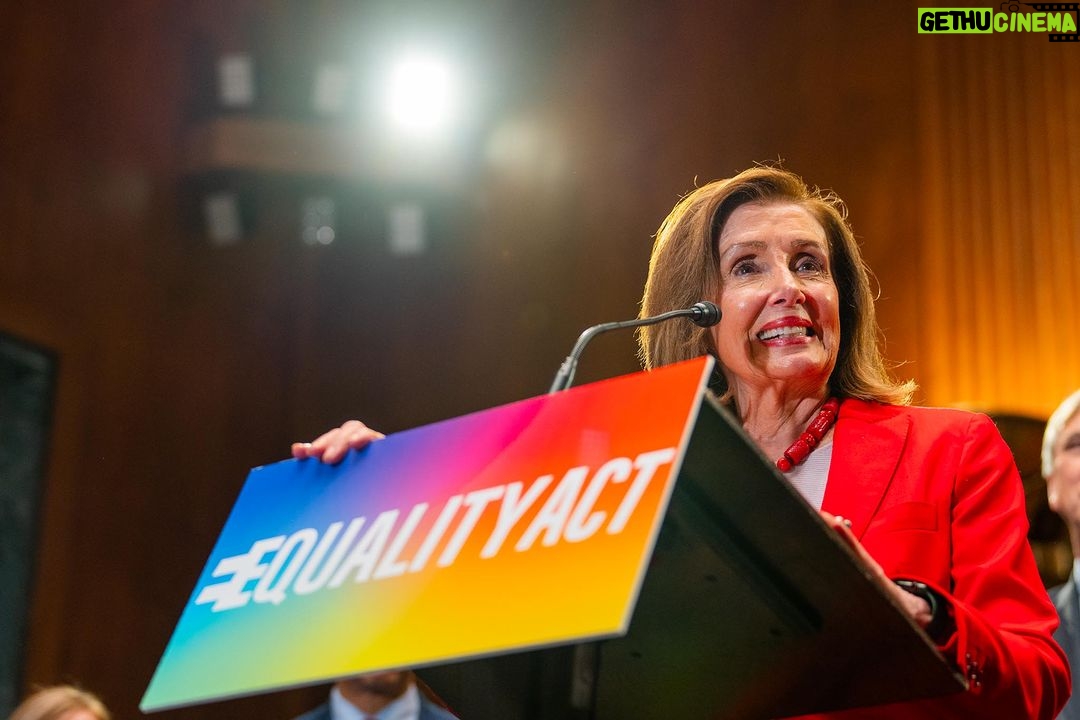 Nancy Pelosi Instagram - Today, I proudly joined Congressional Democrats to reintroduce our Equality Act, which would strengthen the Civil Rights Act by prohibiting discrimination in public accommodations on the basis of sex and gender identity. We must make these protections for LGBTQ+ Americans law.