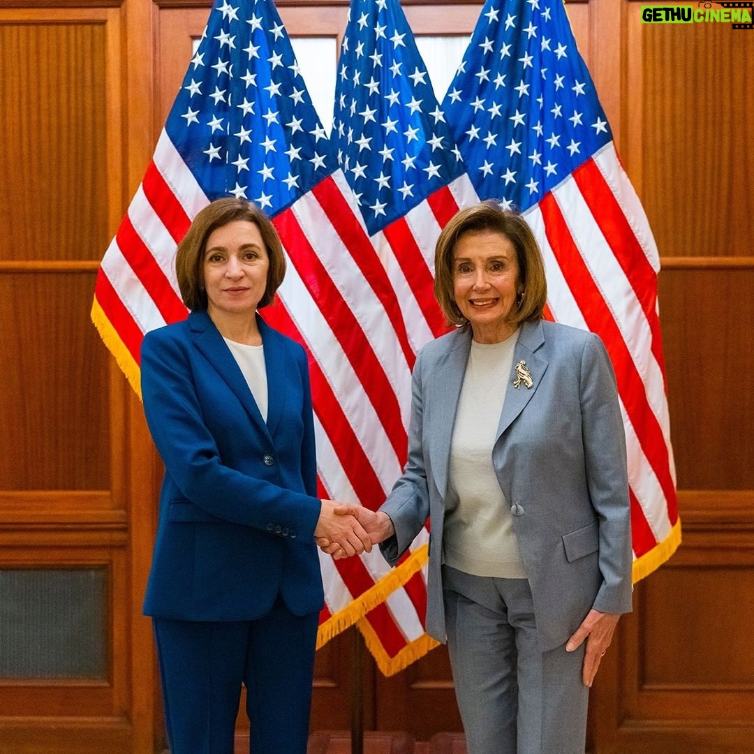 Nancy Pelosi Instagram - It was an honor to meet with the Honorable Maia Sandu, President of the Republic of Moldova today. We discussed the war in Ukraine, Russia's continued aggression, and the imperative to protect democracy and ensure regional energy independence and security.