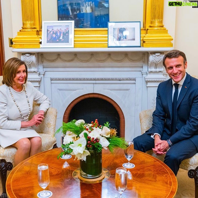 Nancy Pelosi Instagram - It was my privilege to welcome President Emmanuel Macron back to the United States Capitol. Since our founding, America has taken great pride in our friendship with the French people — one of our oldest and most treasured alliances. In his 2018 address to Congress President Macron spoke of our two nations’ “common vision for humanity. Today, we discussed our continued work to advance that vision: safeguarding global security, spurring shared prosperity, protecting our planet and defending democracy.