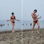 Nathalie Boltt Instagram - Dancing my way into Valentine’s Day like… Polar Bear dip to start the ❤️ Have a spicy day everyone. XXX #Vday #VIsForVeryColdVeeyNice #icedips #polarbeardips Photocredit and partner on polar crime @tarotadvisor @bumblebdiaz