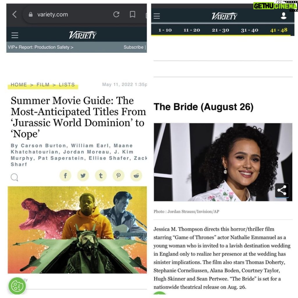 Nathalie Emmanuel Instagram - Excited for @thebridemovie getting some love today… we’re excited for it too… coming August 26th 2022! #TheBrideMovie #feelinggrateful