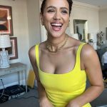 Nathalie Emmanuel Instagram - And finally… the sunniest dress I’ve ever worn for @invitationmovie #nycpress. Dress by @emiliawickstead, shoes by @aquazzura, necklaces @mejuri and @sezane, ring @gucci, earrings @missomalondon and cuff @mejuri. Styled by @chercoulter #Look6. Hair by @neekobackstage_ and make up and that last shot by @quinnmurphy NYC