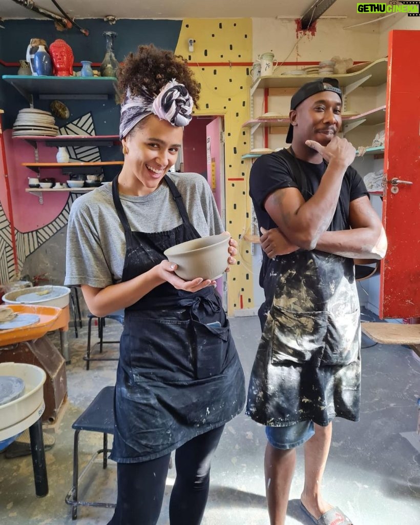 Nathalie Emmanuel Instagram - Big shout out to my ceramics teacher, Ronaldo @motionsofclay… who’s patience and just all round good energy has helped me discover a whole new interest and passion. I’m still a beginner but I love it. Ronaldo is an incredible artist, you should check out his work it’s amazing. As well as providing classes and running a creative space… he’s the real deal. #TheBarefootPotterisborn #MotionsofClay #shoutout #RonaldoWilshire