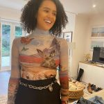 Nathalie Emmanuel Instagram - The fashun styling by @chercoulter for the @gotstudiotour opening! Suit, top, bracelet and belt by @acnestudios Boots @aldo_shoes Bag @studioreco_ Earrings @mejuri Ring @julychildjewellery