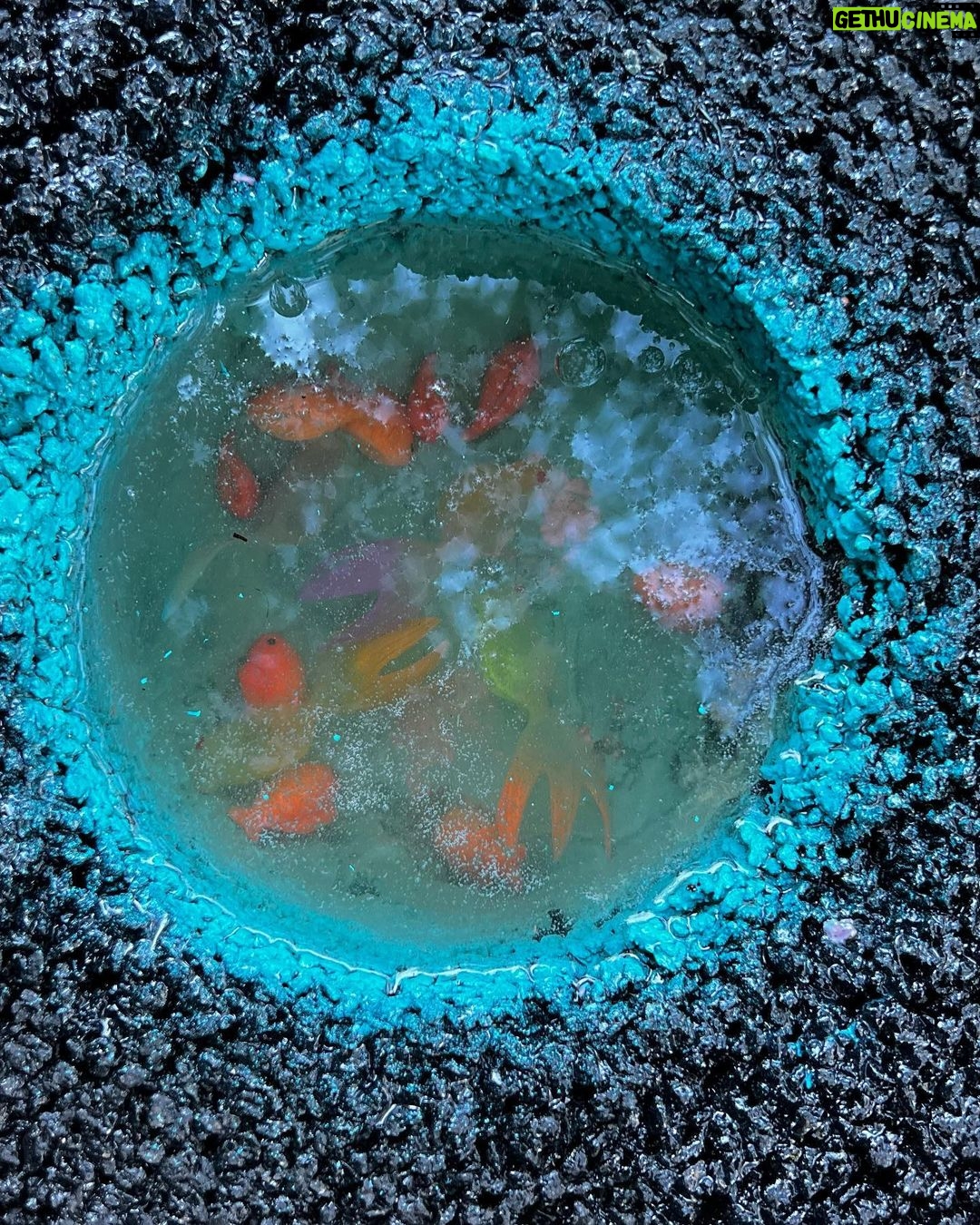 Nathan Fillion Instagram - I decided to fix a pothole on my street. Learned a lot for how to do it next time. Clean, fill (minus one spot), paint, fill with epoxy resin, add goldfish.