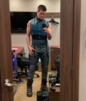Nathan Fillion Instagram - Costume in progress, showing the true teal tones of the unweathered underneath bits. Yes, I’m flexing. You would, too. #suicidesquad