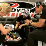 Nathan Kress Instagram - I'd say Rosie's first trip to an @indycar event was a smashing success! Even made a friend out of 2017's Indy 500 winner Takuma Sato. Turns out he's super good at making babies smile! Also I got to take a lap in an Indycar at the Long Beach Grand Prix, but honestly that pales in comparison to this flippin BABY. Acura Grand Prix of Long Beach