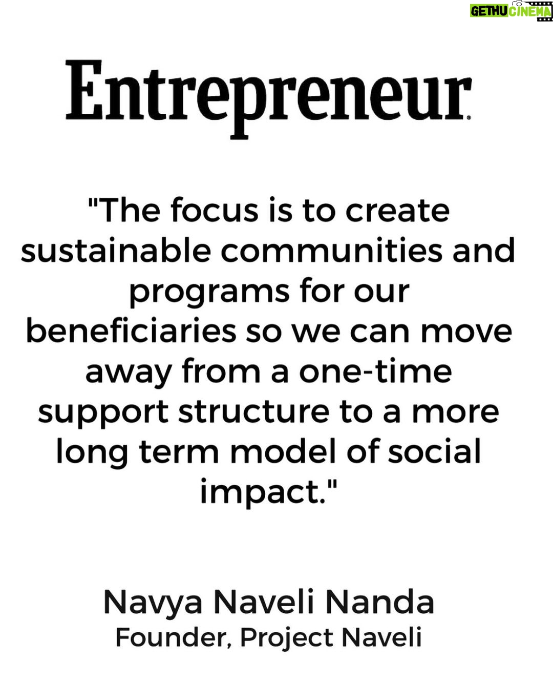 Navya Naveli Nanda Instagram - Speaking to @entrepreneurind about creating sustainable yet long term social impact 💙