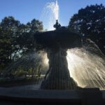 Neil deGrasse Tyson Instagram - A low Sun infusing countless droplets of water coupled with a short exposure captures what our eye-brain sensory system does not see - plumes of water rendered visible and distinct, resolved into beads along descending tangles of strings. [Banjnotti Fountain Providence Rhode Island. September 2015]