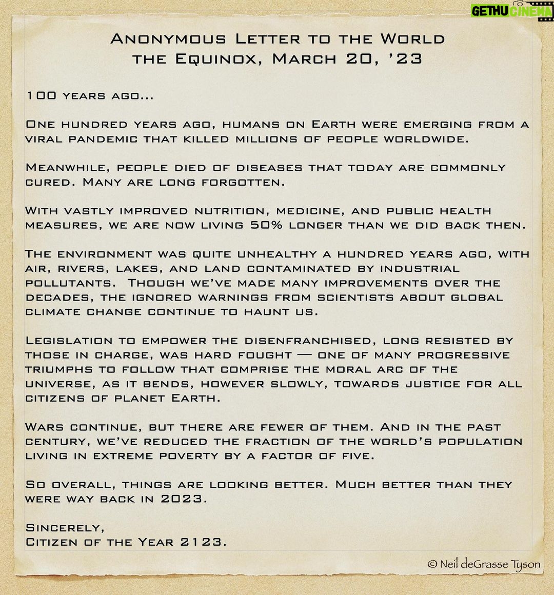 Neil deGrasse Tyson Instagram - ⠀⠀⠀⠀⠀⠀⠀⠀⠀ A brief...⠀⠀⠀⠀⠀⠀⠀⠀⠀ ANONYMOUS LETTER TO THE WORLD