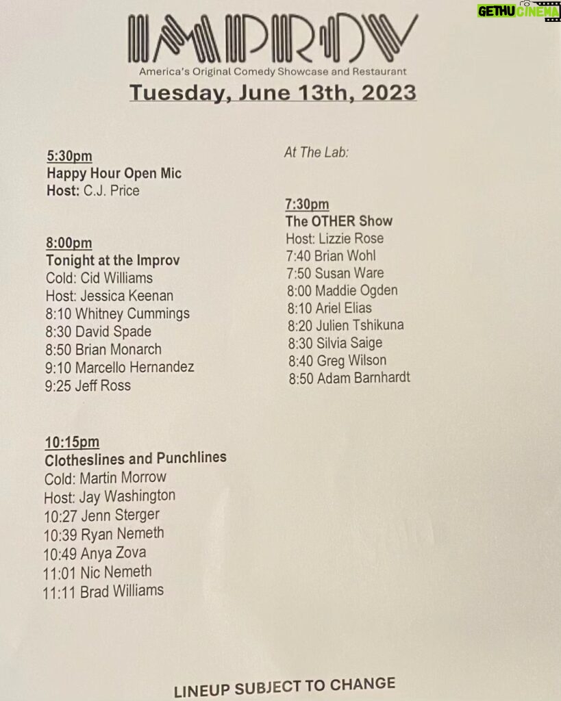 Nicholas Theodore Nemeth Instagram - Set times tonight! Get the last tickets at hollywoodimprov.com or arrive early and buy at the door! #hollywoodimprov #comedy Hollywood Improv