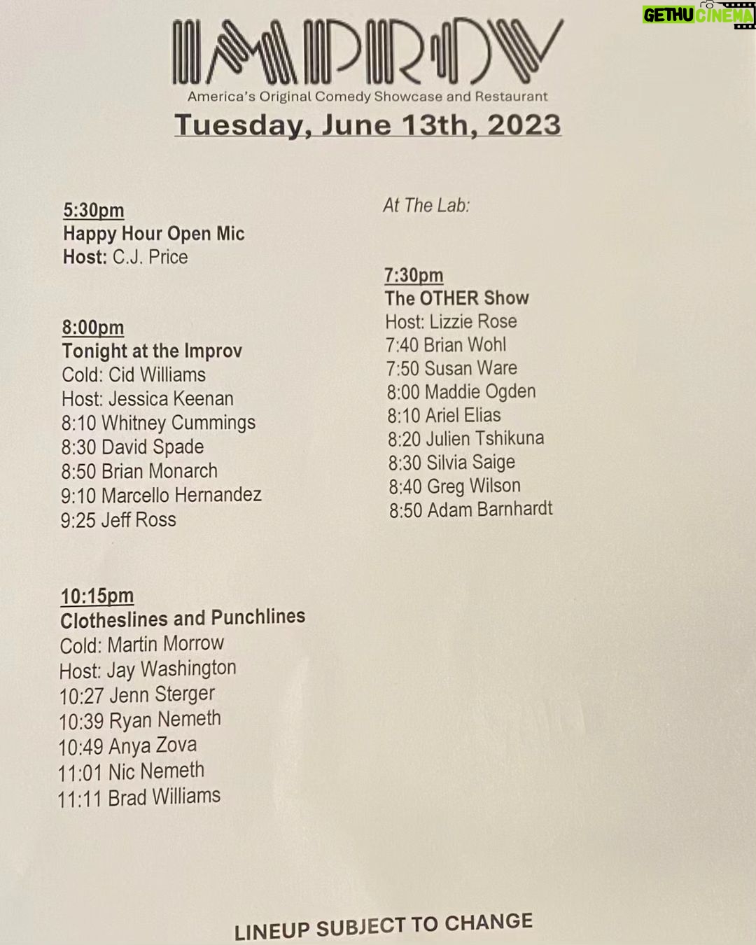 Nicholas Theodore Nemeth Instagram - Set times tonight! Get the last tickets at hollywoodimprov.com or arrive early and buy at the door! #hollywoodimprov #comedy Hollywood Improv