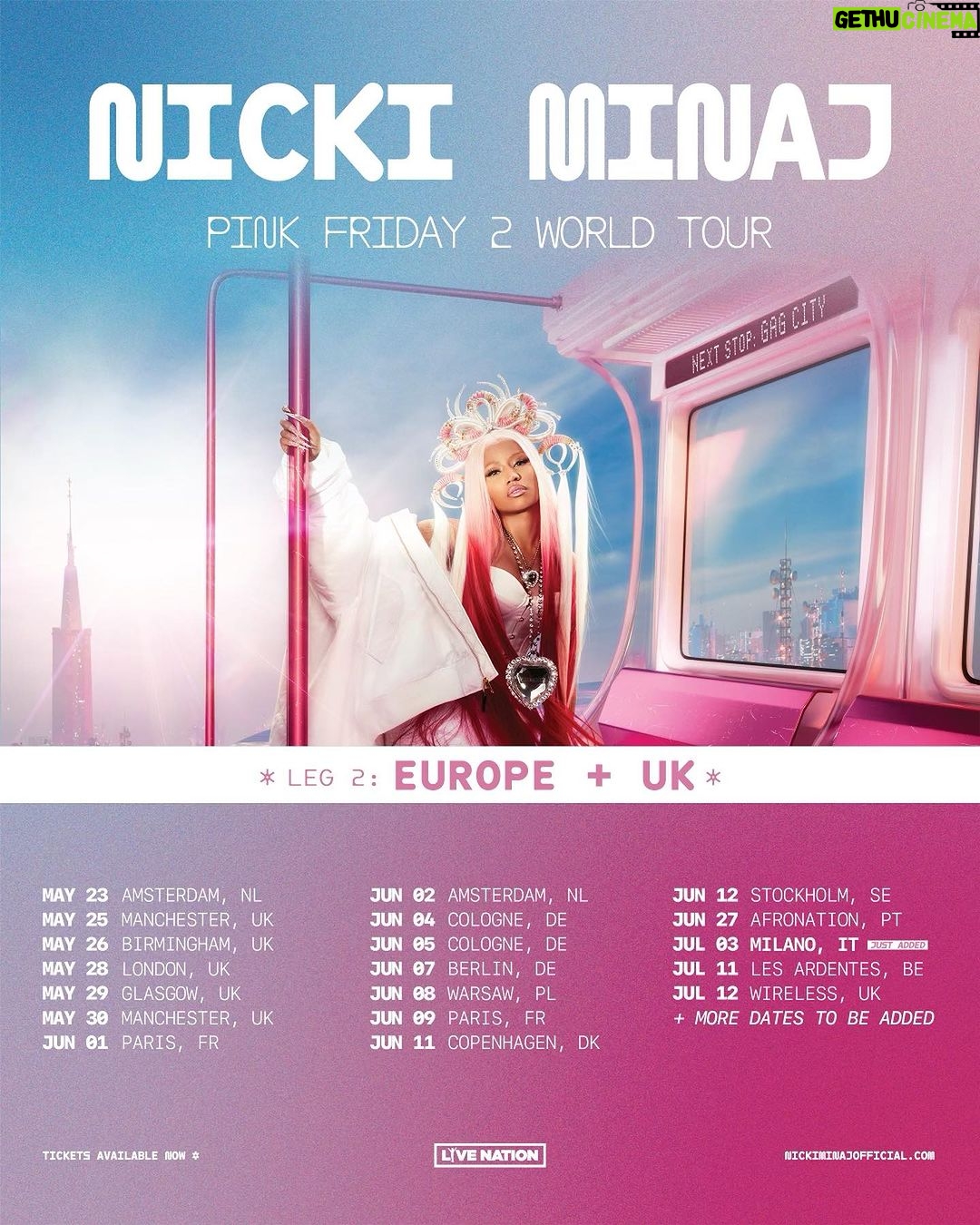 Nicki Minaj Instagram - Surprise!!! Couldn’t wait to share this secret with my Italian Barbz. Milano!!!! Thank you for patience. I kept my word. See you soon!!!! 🇮🇹♥️🇮🇹♥️🇮🇹♥️🇮🇹♥️🇮🇹♥️🇮🇹♥️🇮🇹♥️ Can’t wait to let you guys know who will be accompanying me on the 2nd leg of the tour. (In addition to our surprise guests). We are still adding countries. #WORLDTourNIKA #BarbzDoItBetter and I am sooooo thrilled that @monicadenise is joining us for NorthAmerican leg of the tour. 🎀 #HeavyOnIt Repost from @vivoconcerti • @nickiminaj torna finalmente in Italia in un’unica data evento! Biglietti disponibili al link in bio dalle 12 di domani 22 febbraio. 3 LUGLIO – FIERA MILANO LIVE – MILANO La queen del rap internazionale annuncia un appuntamento italiano da non perdere, tra hit incredibili ed uno show mai visto prima! Biglietti disponibili online dalle 12 di domani giovedì 22 febbraio 2024. Get ready 💅🏻 #VivoConcerti