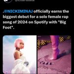 Nicki Minaj Instagram – O….my…🥹 I’m really happy about breaking this record, you guys. 
This is SOOOOOOOOOOO unbelievable, yo. 
THANK YOU. LOVE YOU. 
💕🎀💕🎀💕🎀💕🎀 #PinkFriday2 #BigFoot 🫶🏽 Dear #BARBZ, you are loved & adored & appreciated & admired & absolutely amazing. I’m not even kidding I love you & thank you so much. If you only knew. 🙏