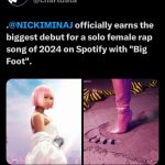 Nicki Minaj Instagram - O….my…🥹 I’m really happy about breaking this record, you guys. This is SOOOOOOOOOOO unbelievable, yo. THANK YOU. LOVE YOU. 💕🎀💕🎀💕🎀💕🎀 #PinkFriday2 #BigFoot 🫶🏽 Dear #BARBZ, you are loved & adored & appreciated & admired & absolutely amazing. I’m not even kidding I love you & thank you so much. If you only knew. 🙏