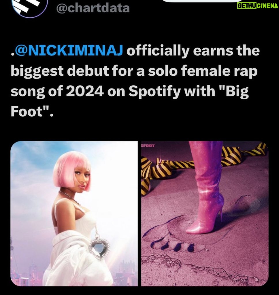 Nicki Minaj Instagram - O….my…🥹 I’m really happy about breaking this record, you guys. This is SOOOOOOOOOOO unbelievable, yo. THANK YOU. LOVE YOU. 💕🎀💕🎀💕🎀💕🎀 #PinkFriday2 #BigFoot 🫶🏽 Dear #BARBZ, you are loved & adored & appreciated & admired & absolutely amazing. I’m not even kidding I love you & thank you so much. If you only knew. 🙏
